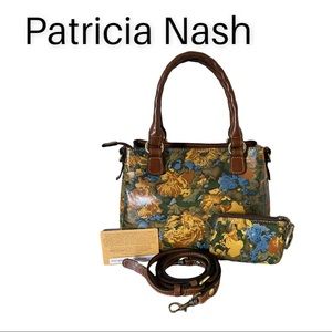 Leather Patricia Nash Floral Handbag 2 Piece Set